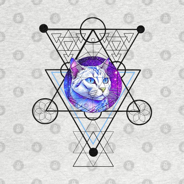 Sacred Geometry Galaxy Cat by Cosmic Dust Art